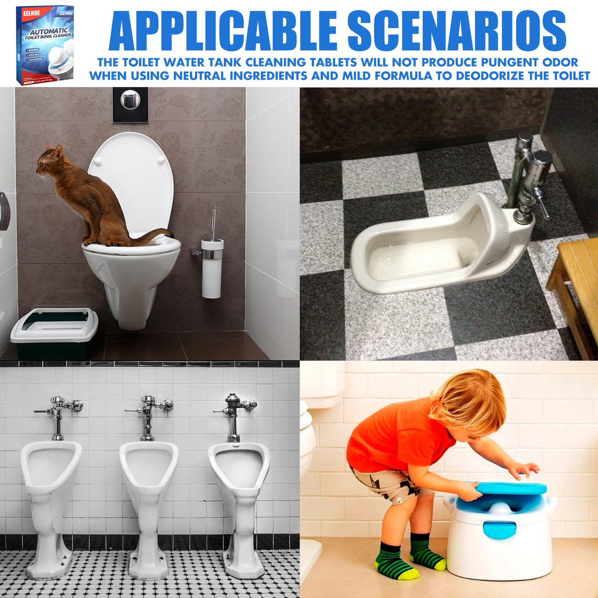 Toilet Bowl Cleaner Tablets, 12-Pack Automatic Toilet Cleaning Pods, Removes Limescale Stains Odor & Freshens Bathroom