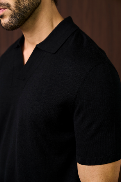 Soleil Knitted Short Sleeve Polo – Black