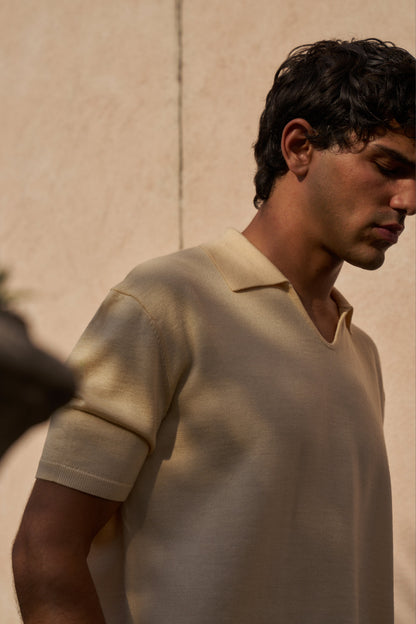 Creme Knitted Short Sleeve Polo – Butter