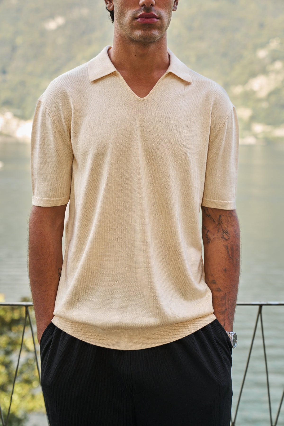 Creme Knitted Short Sleeve Polo – Butter