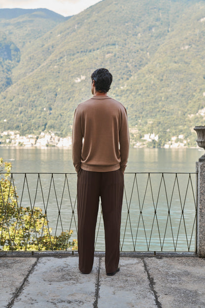 Rivoli Knitted Longsleeve Polo – Taupe