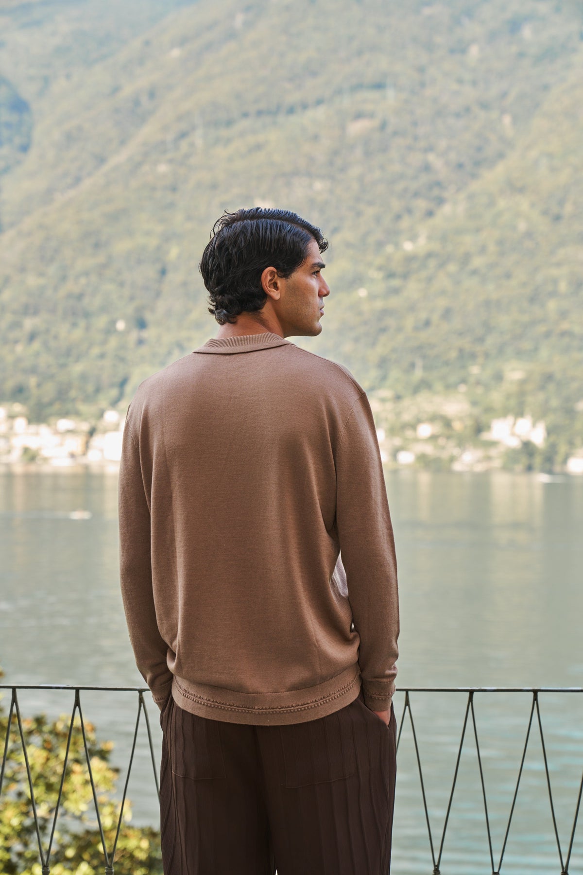 Rivoli Knitted Longsleeve Polo – Taupe