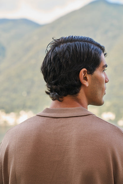 Rivoli Knitted Longsleeve Polo – Taupe