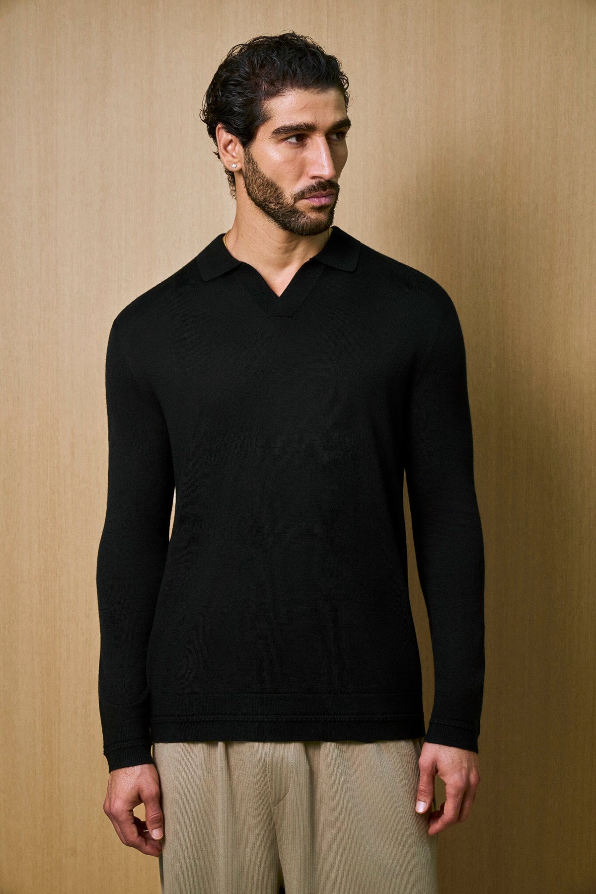 Rivoli Knitted Longsleeve Polo – Black