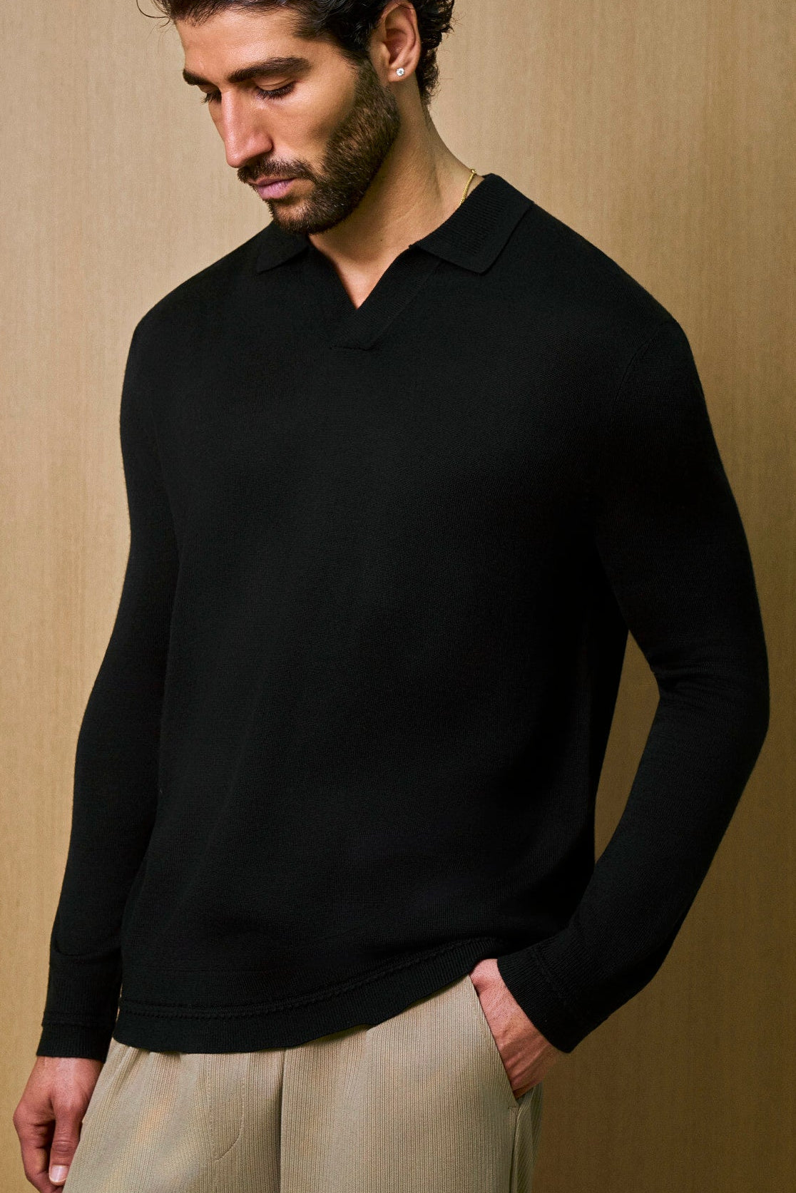 Rivoli Knitted Longsleeve Polo – Black