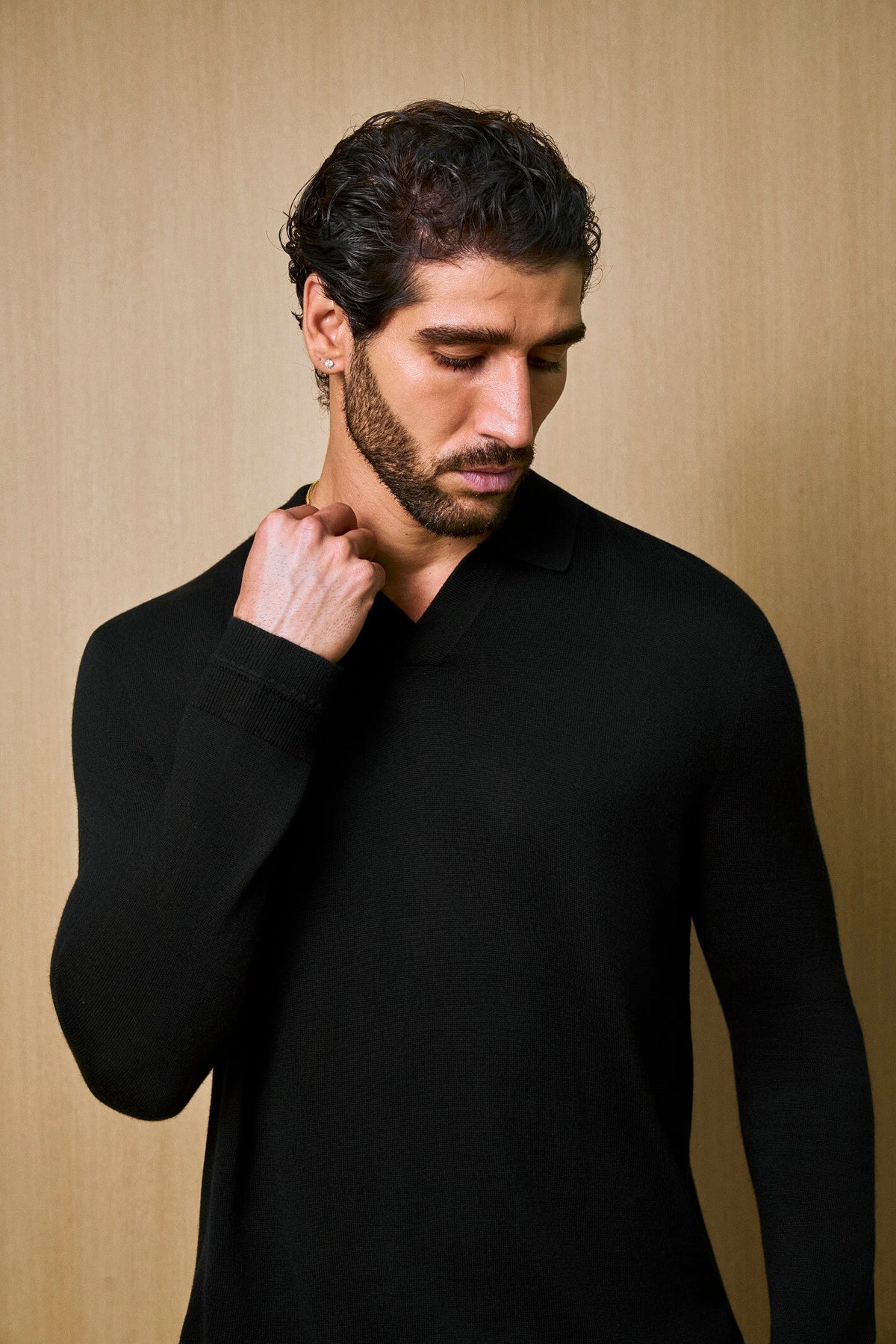 Rivoli Knitted Longsleeve Polo – Black