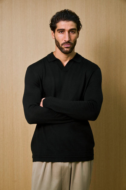 Rivoli Knitted Longsleeve Polo – Black