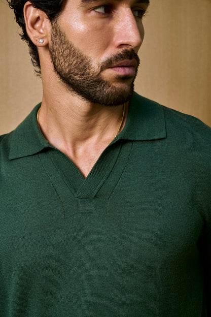 Soleil Knitted Short Sleeve Polo – Dark Green