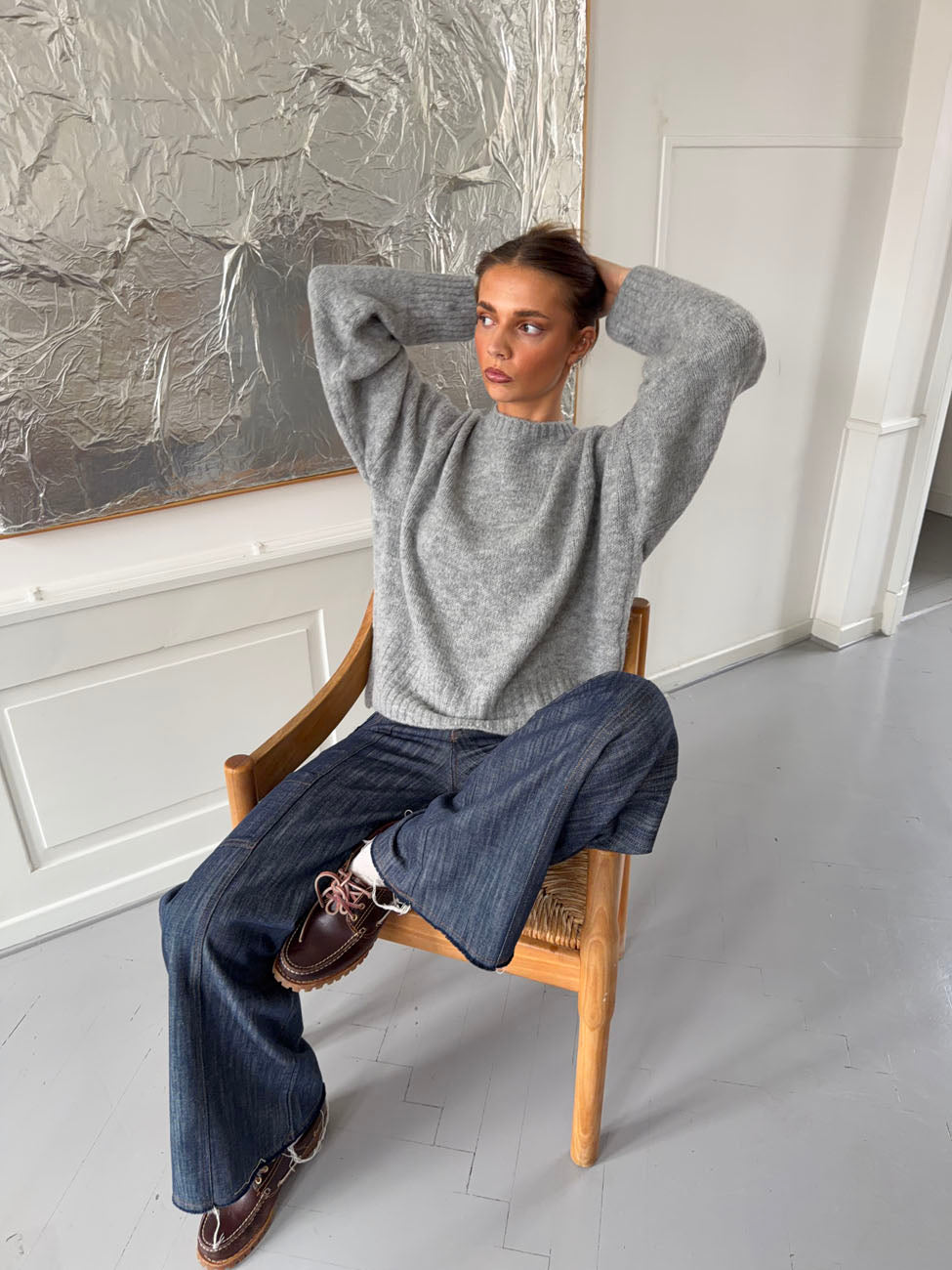 Vicky knit with ribbed details - Grey